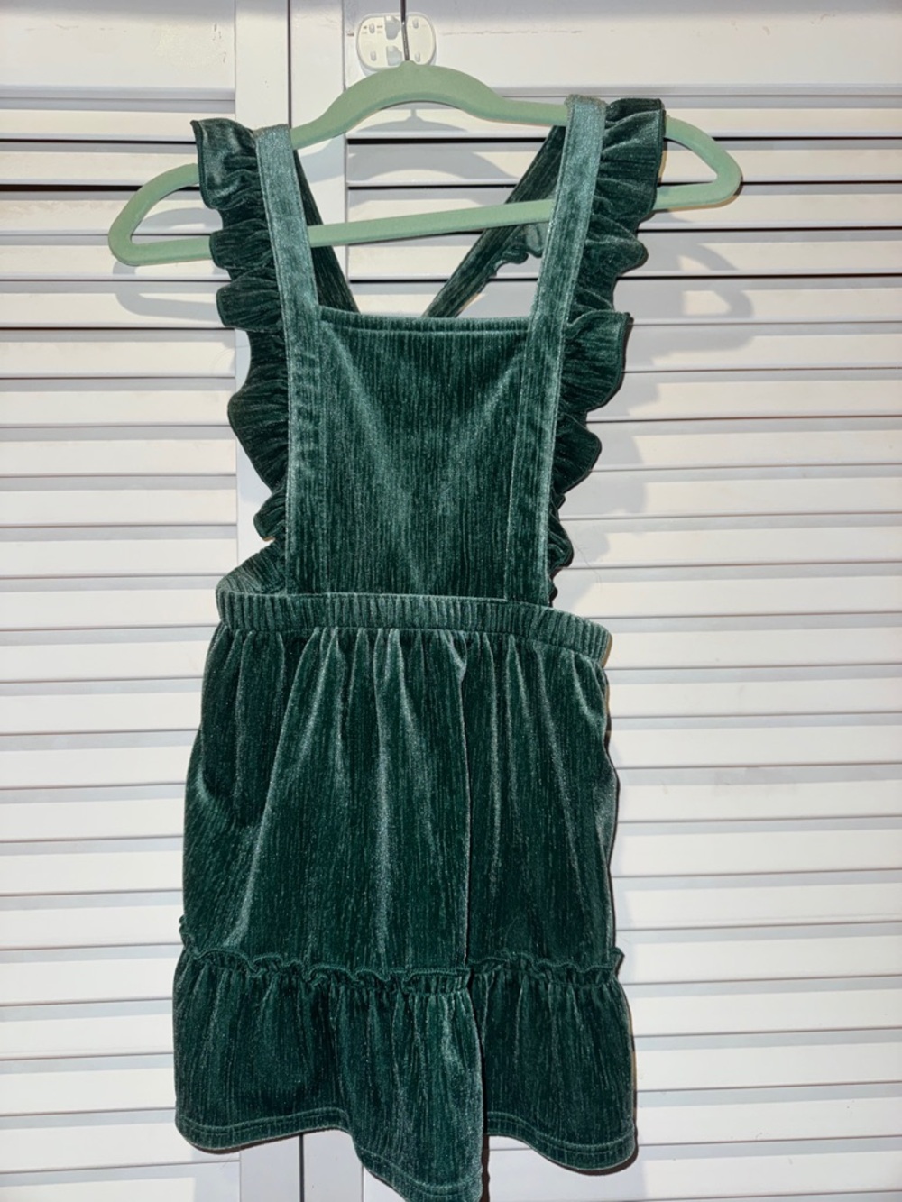 Cat & Jack Dark Green Velvet Ruffle Overall Dress